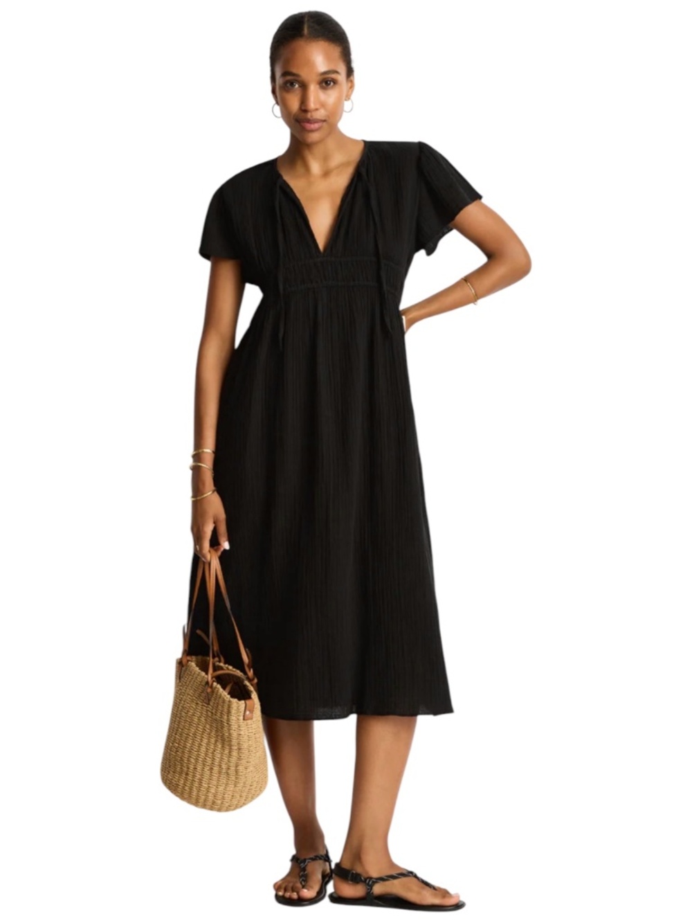 H&M Black Short-Sleeve Midi Dress